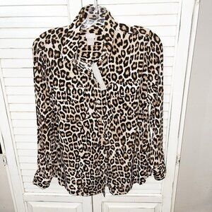 NWT Chico's Size Medium 1 Silky Soft Leopard Print Long Sleeve Shirt Top Brown